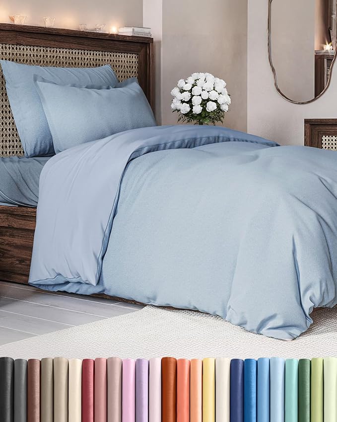 Duvet Cover Twin/Twin XL Size - Extra Soft Twin/Twin XL Size Duvet Cover - Lightweight, Breathable & Cozy w/ Zipper Closures and Ties - 68" x 90" Inches - (Heathered Blue) Comforter Not Included