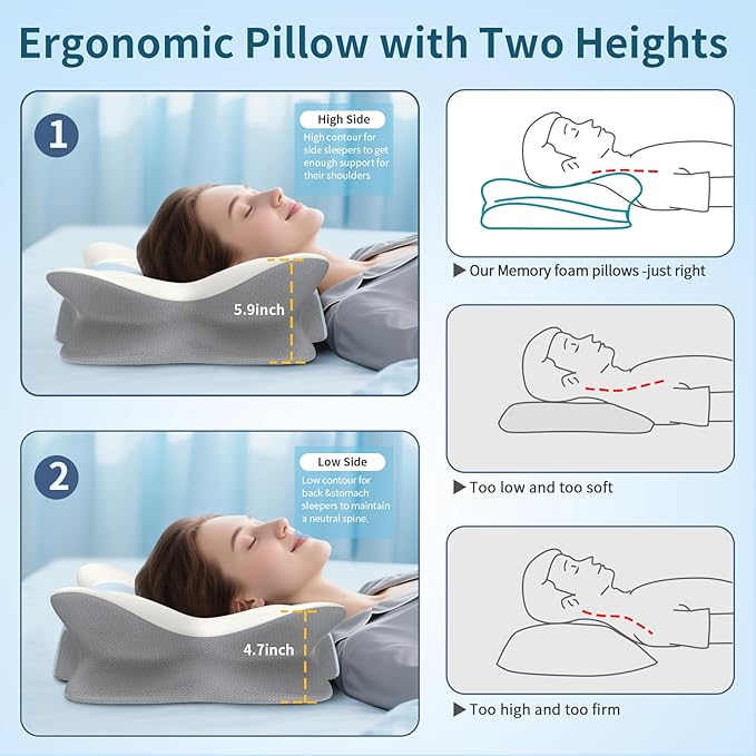 Cervical Pillow for Neck and Shoulder Pain Relief - Ergonomic Neck Pillow for Sleeping, Contour Memory Foam Pillows Side Sleeper Pillow for Neck Support, Bed Pillow for Side Back Stomach Sleepers