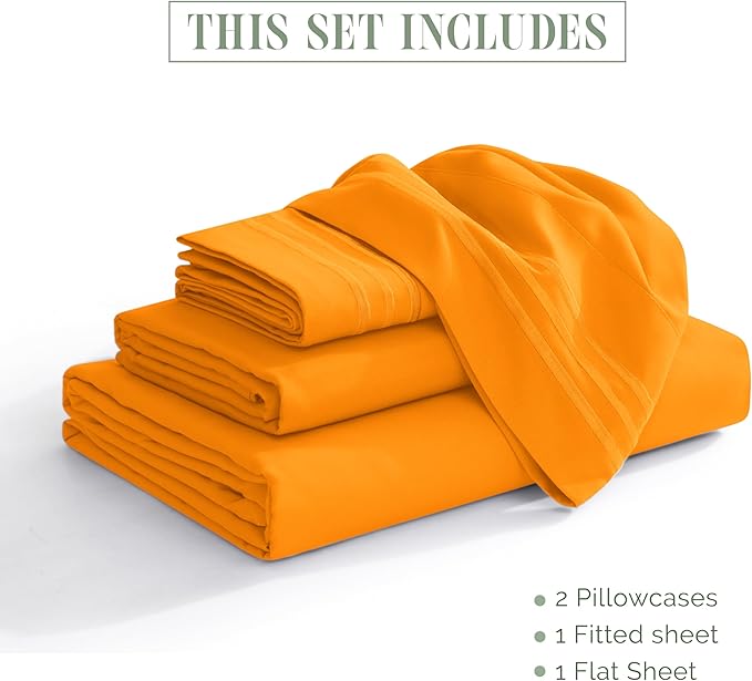 Elegant Comfort Luxurious 1500 Premium Hotel Quality Microfiber 4-Piece Sheet Set, 18-24 Inches Deep - Extra Deep Pocket Sheets - Ultra Soft 4PC Deep Pocket Sheets, California King, Orange