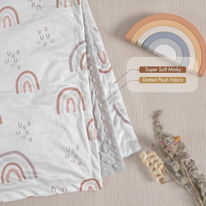 Baby Blankets for Girls, Rainbow Super Soft Nursery Minky Blanket for Newborn Baby, Double Layer with Dotted Backing, Essentials Receiving Bed Throw Blanket Stroller Crib Shower Gifts, 30 x 40 Inch