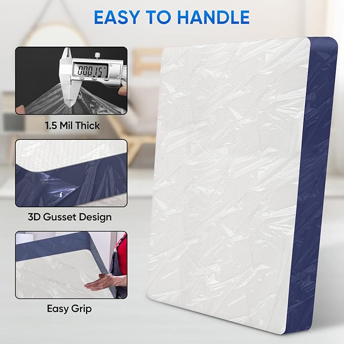 TICONN 2PK Plastic Mattress Bag for Moving Storage, Waterproof Mattress Protector Cover, Heavy-Duty Mattress Moving Supplies (1.5 mil, Full)