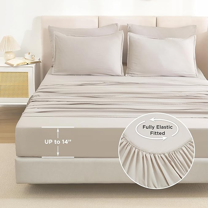 Litanika California King Comforter Set Linen - 7 Pieces Bed in a Bag Cal King Bedding Comforter Sets, Plain Lightweight Bed Set with Comforter, Sheets, Pillowcases & Shams