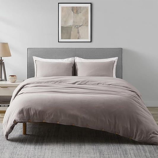 DAPU Linen Duvet Cover Set - French Linen Cotton Blend Natural Flax Soft Breathable Bedding 3 Pcs Set - 1 Duvet Cover 2 Pillowcases (Gray, Queen/Full)
