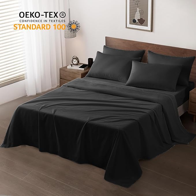 Maple&Stone Full Flat Sheet 6 Pack,Premium Soft & Breathable,Brushed Microfiber Fabric,Anti-Shrinkage & Non-Fading,Bulk Flat Sheets Only Full Size(Black)