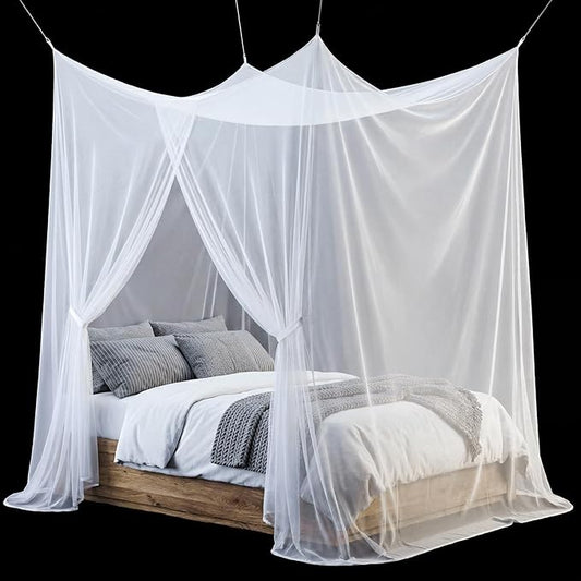 Frienda Bed Mosquito Net Mosquiteros Cameros para Cuba Rectangular Canopy Drapes with Hook Nylon Rope for Single Twin Full Queen King Size Bed Camping Outdoor Travel(White,Full)