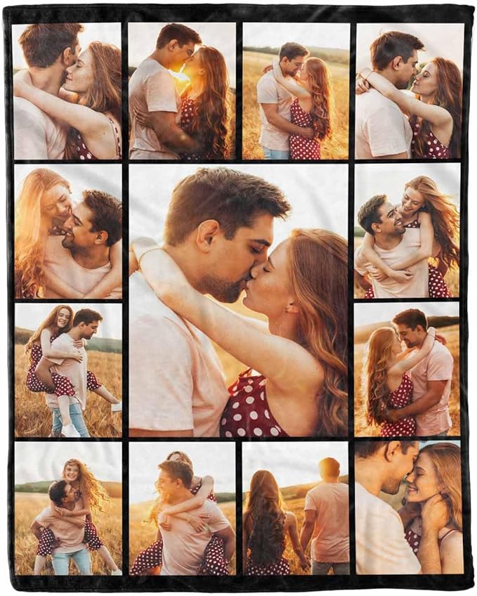 Custom Blankets with Photos, 13 Photos Customized Gifts Personalized Blankets and Throws Customized Christmas Birthday Couples Gifts Personalized Gifts for Women Men, 8 Sizes