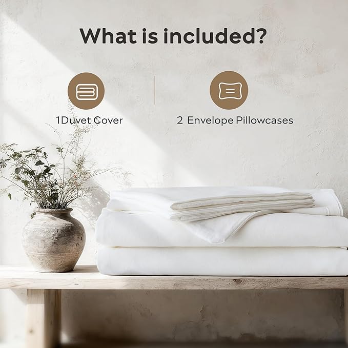 JELLYMONI White Duvet Cover Super Queen Size - 100% Washed Cotton Lightweight Cooling Comforter Cover, 3 Pieces Soft Bedding Set with Zipper Closure (Off White, 98"x90")