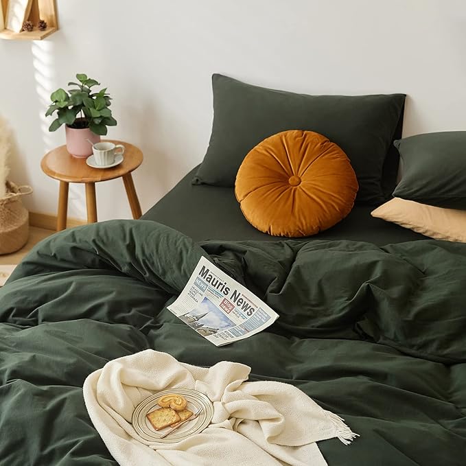 LifeTB Olive Green Duvet Cover Queen Size 3 Pieces Jersey Knit Cotton Bedding Duvet Cover Minimalist Dark Green Comforter Cover with Zipper Closure Breathable Soft Solid Color Bedding Set