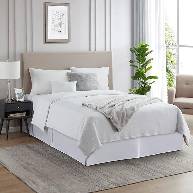 Nestl White Bed Skirt Cal King Size - Cal King Bed Skirt 14 Inch Drop - Brushed Microfiber Bed Skirts - Hotel Quality Pleated Bed Skirt - Shrinkage & Fade Resistant