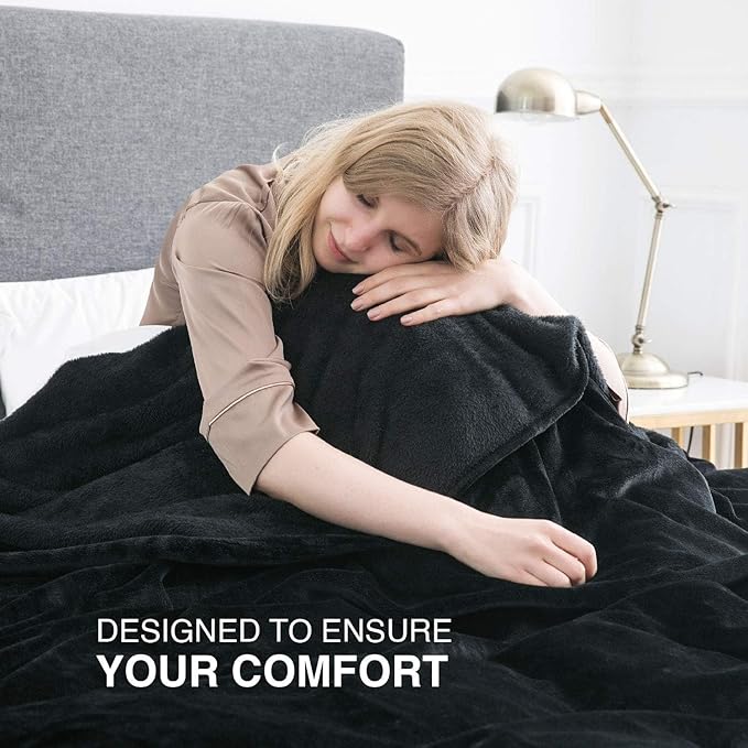 MOONLIGHT20015 Fleece Bed Blanket Queen Size 90x90 inches - 400GSM Anti-Static Lightweight Super Soft Fluffy Fuzzy Plush Blankets Cozy Microfiber Blankets for Couch, Bed, Sofa (Queen, Black)
