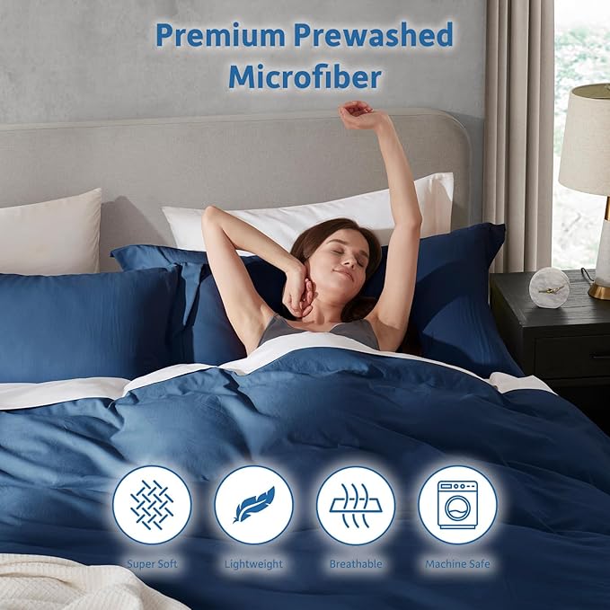 Nestl Navy Blue Duvet Cover Queen Size - Soft Prewashed Queen Duvet Cover Set, 3 Piece, with Zipper Closure, 1 Duvet Cover 90x90 inches and 2 Pillow Shams