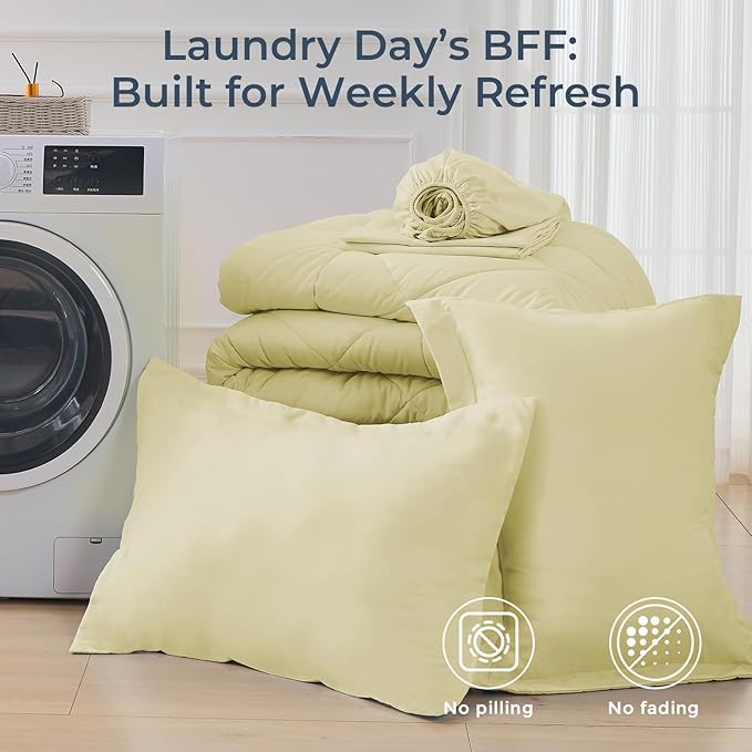 HEVUMYI Cream Yellow Twin-XL Comforter Set - 5-Piece All Season Bed in a Bag Twin-XL, Ultra Soft Bedding Set with Comforter, Flat Sheet, Fitted Sheet, Pillowcases, Pillow Shams