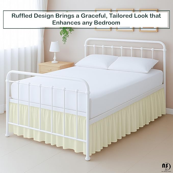 Premium Microfiber Twin XL Ruffled Bed Skirt, 18” Drop with Split Corners, Soft Wrinkle Free Bedskirt with Platform, Solid Ivory Dust Ruffle for 39" x 80" Mattress