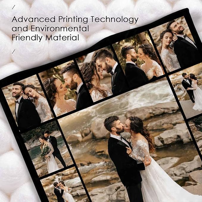 Custom Photo Blanket, 17 Photos Custom Throw Blanket Personalized Blankets and Throws for Couples Family Friend Customized Christmas Birthday Gifts, 8 Sizes