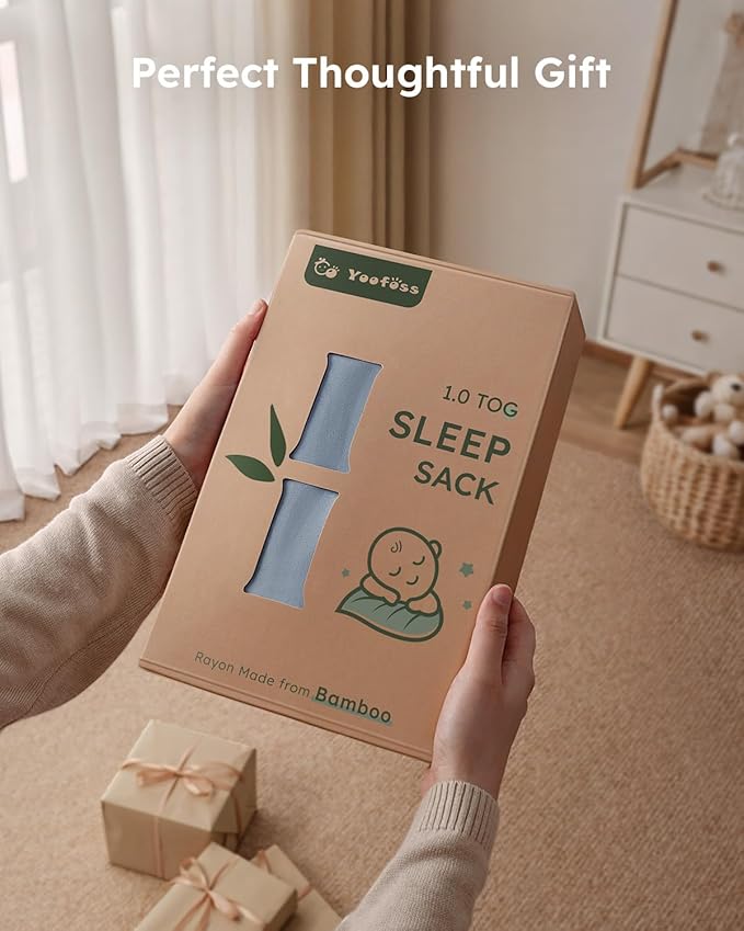 Yoofoss Rayon Made from Bamboo Baby Sleep Sack 6-12 Months 1.0 Tog Baby Wearable Blanket, Super Soft Infant Toddler Sleeping Sack 2-Way Zipper