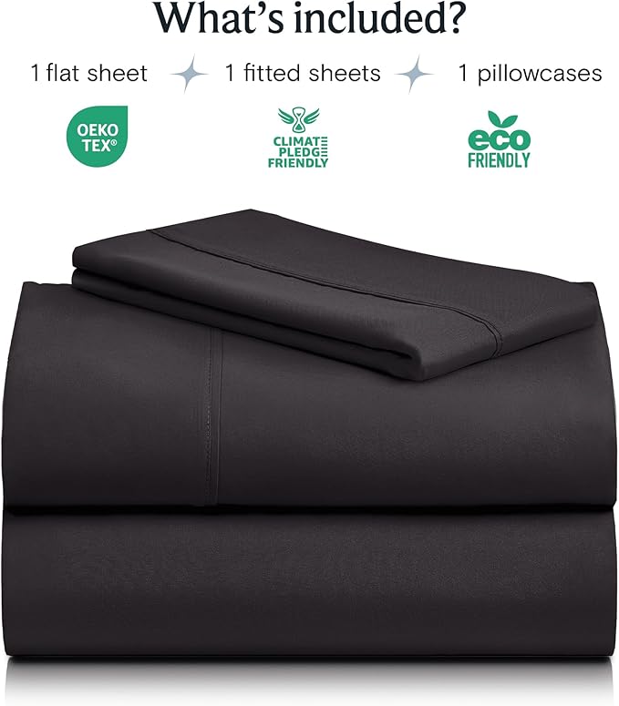LuxClub 3 PC Sheet Bed Sheets Deep Pockets 18" Eco Friendly Wrinkle Free-Kids-Fitted Sheets Machine Washable Hotel Bedding Silky Soft - Black Twin