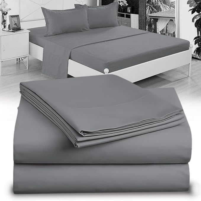 Twin XL 100% Microfiber Double Brushed Sheet Set - Extra-Soft & Wrinkle-Free - 15" Deep Pockets, 39" x 80" - Ideal for Dorms, Hospitals & Split King Beds - 3 PC Set (Twin XL, Gray)