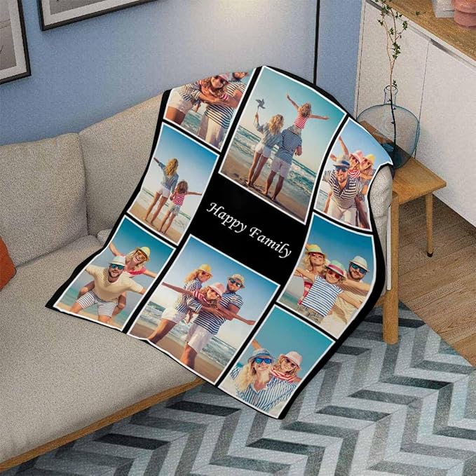 Custom Blankets with Photos, 8 Photos Customized Blanket Personalized Photo Blanket Personalized Birthday Gifts for Women Men Baby Child