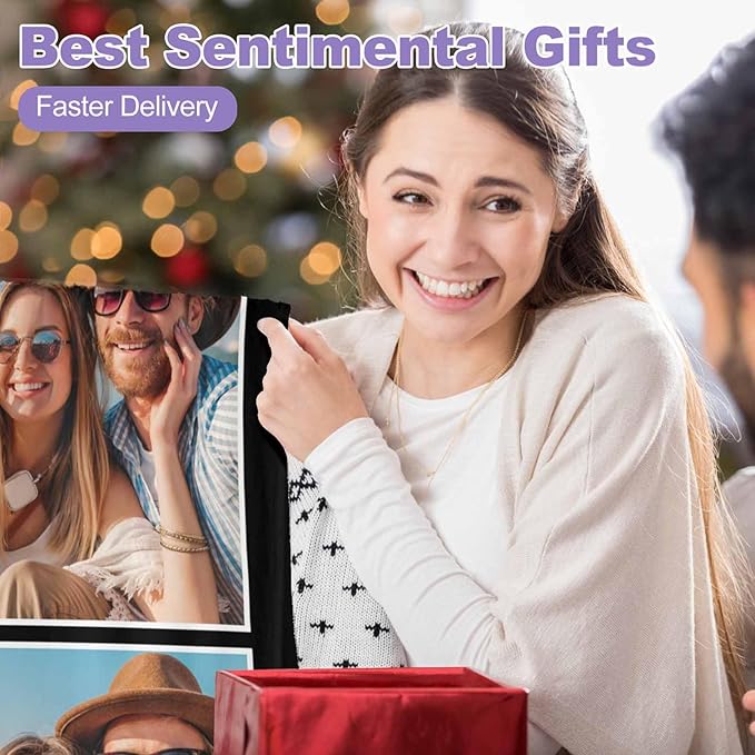 Personalized Picture Collage Blanket, 5 Photos Custom Blanket Personalized Photo Blanket Customized Couple Gifts for Girlfriend Boyfriend Wife Husband, 8 Sizes
