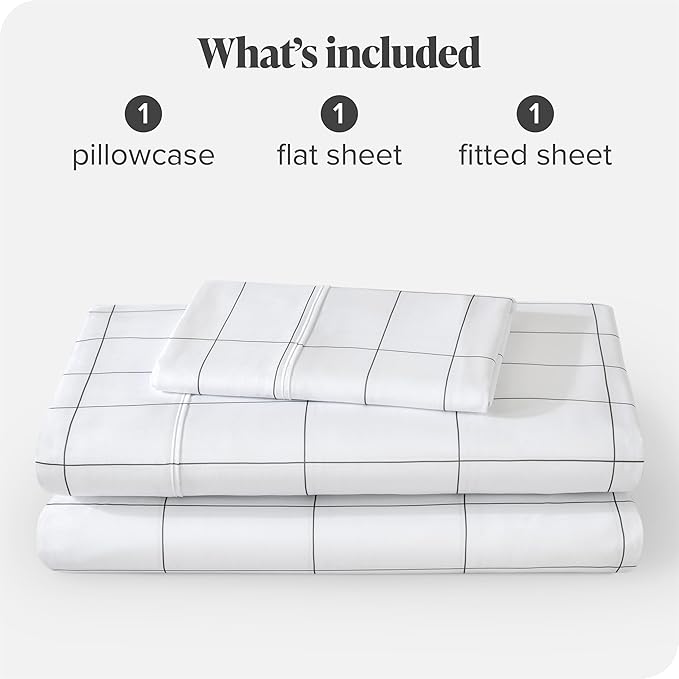 Bare Home Twin XL Sheet Set - College Dorm Size - Premium 1800 Ultra-Soft Microfiber Twin Extra Long Sheets - Double Brushed - Sheets Set - Deep Pocket - Bed Sheets (Twin XL, Grid - White/Grey)