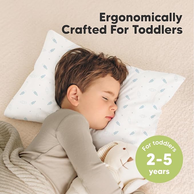 KeaBabies 2-Pack Toddler Pillows 2 Year Old to 5-13x18 Soft Organic Cotton Kids Pillow for Sleeping, Travel, School, Daycare, Nap, Toddler Bed, Machine Washable, Without Pillowcase (Spacecrafts)