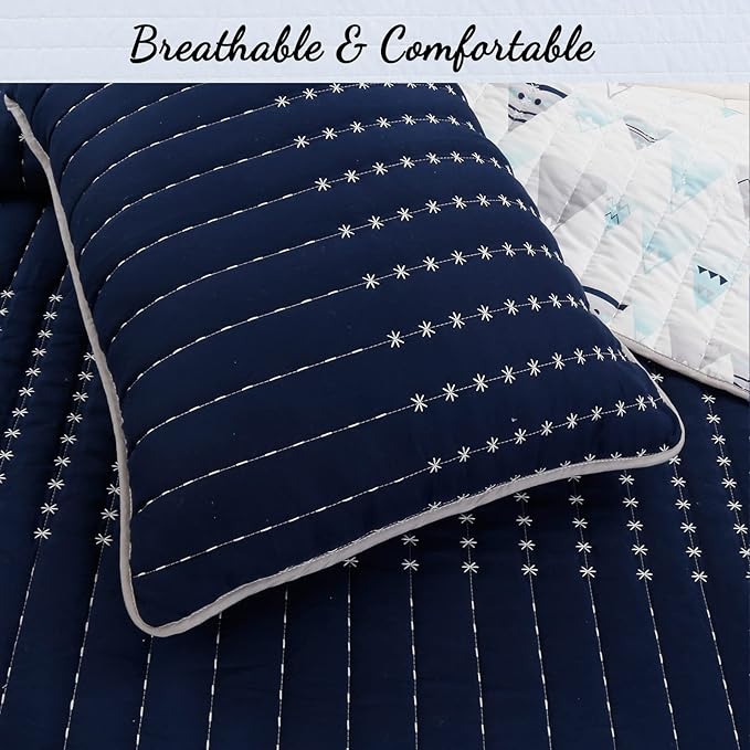 Cozy Line Home Fashions Summit Blues Snowy Alps Pike Winter Mountains Polyester Reversible Quilt Bedding Set, Coverlet, Bedspread (Queen - 3 Piece)