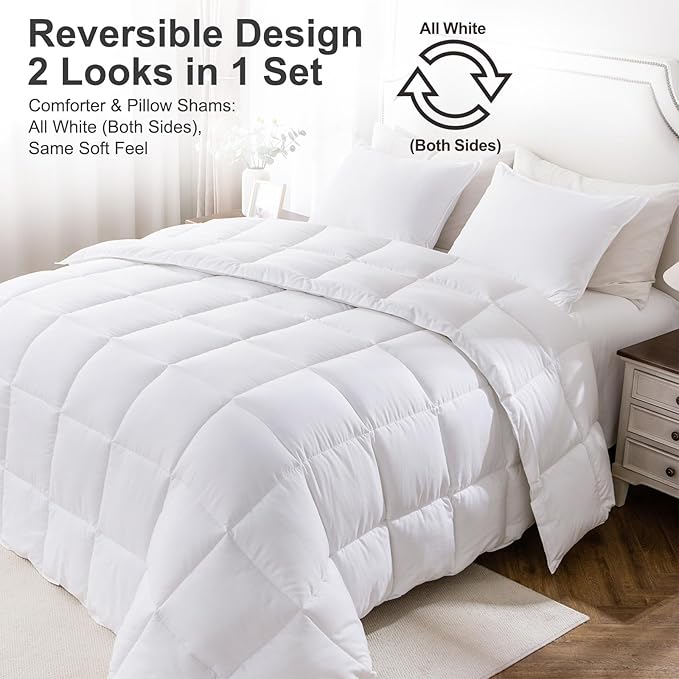 KASENTEX Twin/Twin XL Comforter Set – Reversible Dual Color – Goose Down Alternative – Ultra-Soft, Lightweight, Machine Washable, Maintain Fluffiness, All Season Warmth (White)