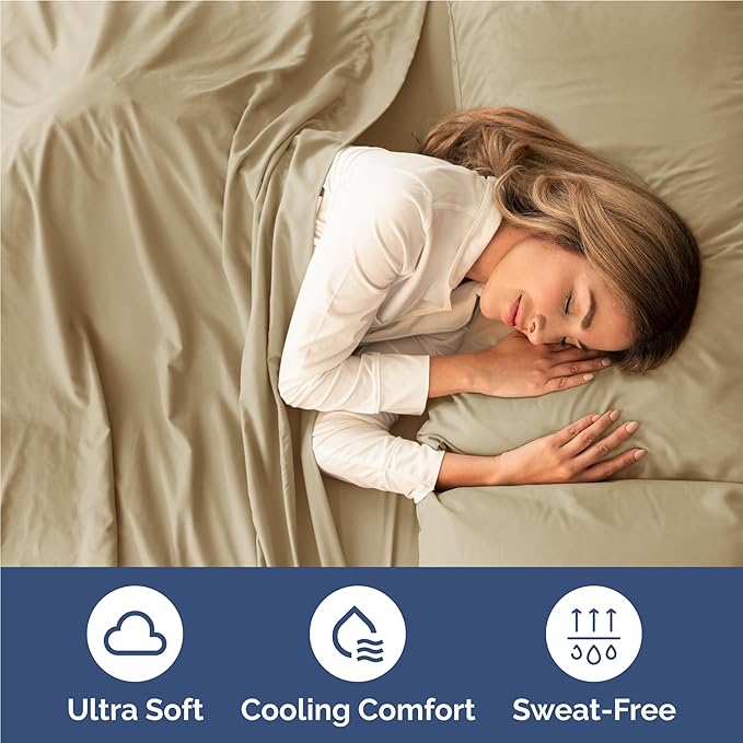 Full 6 Piece Sheet Set - Comfy Breathable & Cooling - Ultra Soft Hotel Luxury Bedding Set with 8-16 Inch Deep Pockets - 1 Flat & 1 Fitted Sheet & 4 Pillowcases - Cozy, Wrinkle Free & Easy Care - Beige