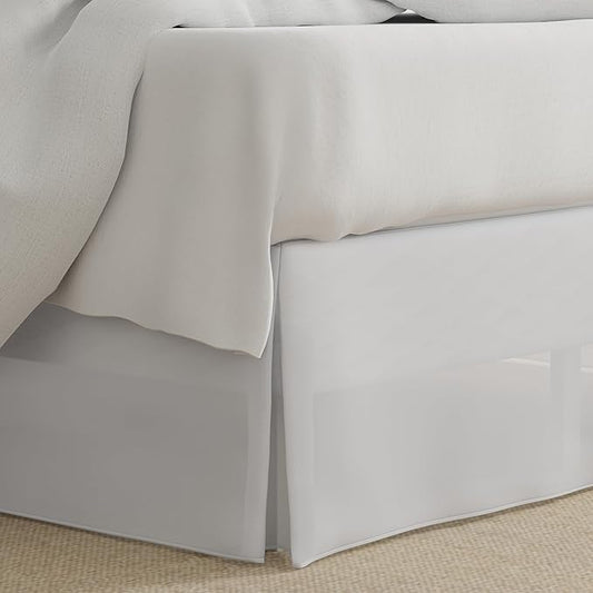 Luxury Hotel Tailored Bed Skirt, Box Pleats, 14 Inch Drop, Twin, White