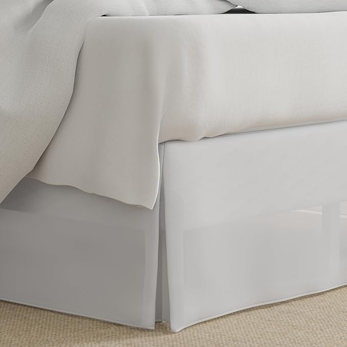 Luxury Hotel Tailored Bed Skirt, Box Pleats, 14 Inch Drop, California King, White