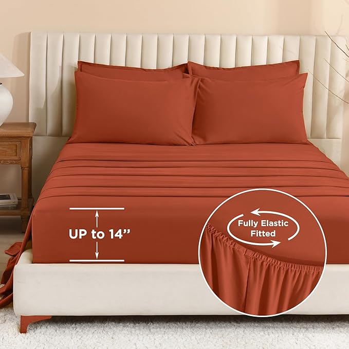 Litanika Oversized King Comforter Sets Burnt Orange - 7 Pieces Bed in a Bag Oversized King Bedding Comforter Sets, Solid Lightweight Bed Set with Comforter, Sheets, Pillowcases & Shams