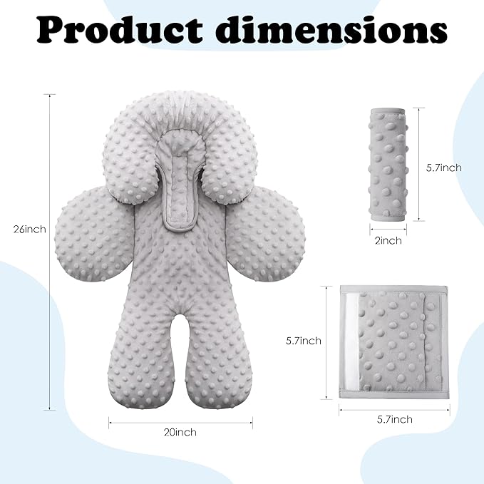 Pro Goleem Infant Car Seat Head Neck Body Support, Ultra-Soft Minky and Microfiber Newborn Car Seat Strap Pads, Perfect for Stroller, 2-in-1 Reversible, for Boys and Girls, Gray