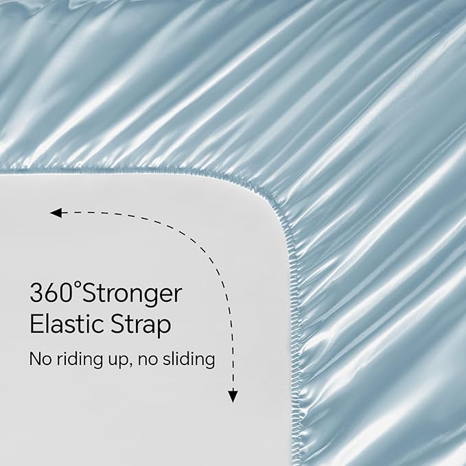 BEDELITE King Size Sheets Set, Luxury Soft Light Blue Satin Sheets for Hair and Skin, Similar to Silk Bed Sheets Set 4 Pieces with 1 Deep Pocket Fitted Sheet, 1 Flat Sheet, and 2 Pillowcases