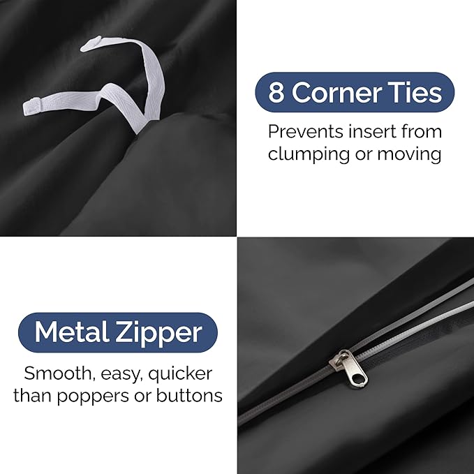 Black Duvet Cover Full Size - Extra Soft Full Size Duvet Cover - Lightweight, Comfy, Cozy & Breathable - Easy Care & Fade Free with Zipper Closures and Ties - 80" x 90" Inches - Comforter Not Included