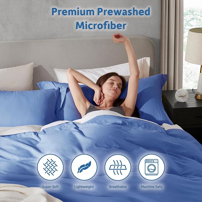 Nestl Calm Blue Duvet Cover King Size - Soft Prewashed King Duvet Cover Set, 3 Piece, with Zipper Closure, 1 Duvet Cover 104x90 inches and 2 Pillow Shams