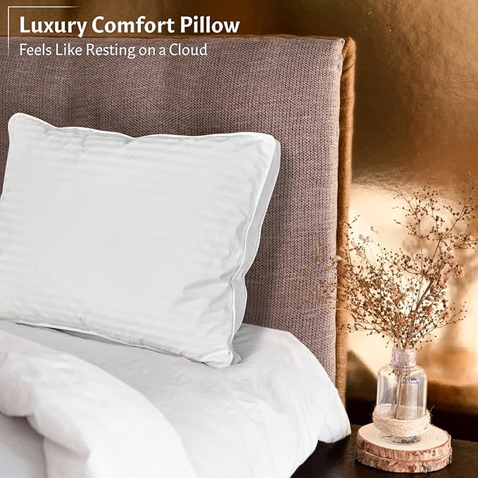 Down and Feathers Pillows Standard Size - Premium Soft Pillow Authentic Canadian White Goose Down 80% Feather 20% Down w/100% Cotton Cover for Comfort Luxury Experience