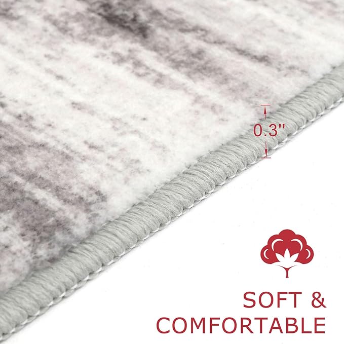 KOZYFLY Modern Abstract Washable Rug Runner 2x8 Hallway Runner Rug Non-Slip Soft Kitchen Runner Rugs, Print Grey-Beige Striped Carpet Runner for Entryway Bathroom Laundry Room Foyer