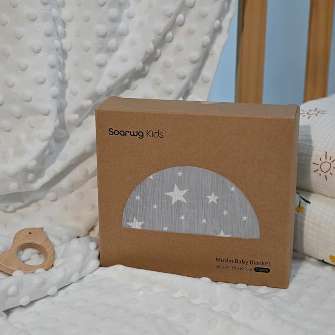 Soarwg Kids Baby Blanket Unisex Newborn, Super Soft Nursery Minky Blankets with Muslin Cotton for Boys Girls, Toddler Baby Nursery Bed Blanket Shower Gifts, 30 x 40 Inch