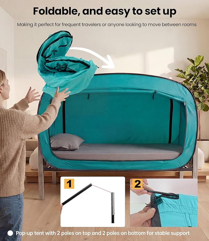 Bed Tent Twin Bed Canopy Portable Dream Tent for Adult Indoor Sleeping Tents with 2 Doors Breathable Private Space Tents, Teal
