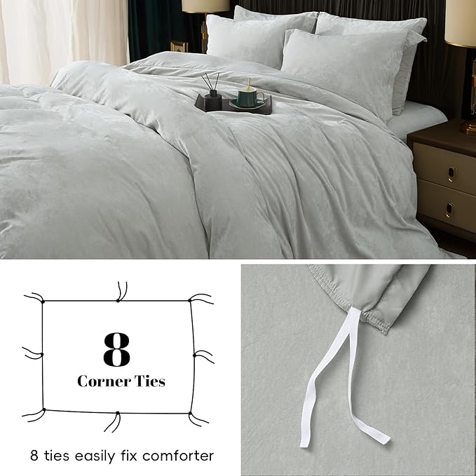 PHF Truly Velvet Duvet Cover Set California King Size, 3pcs Ultra Soft Breathable Comforter Cover Set, Luxury Cozy Flannel Duvet Cover with Pillow Shams Bedding Collection, 104" x 98", Sliver Grey
