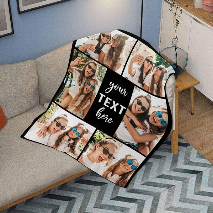 Customized Photo Blanket - 6 Pictures Personalized for BFF, Sister, Besties - Unique Gifts - Collage Blanket with Photos - 8