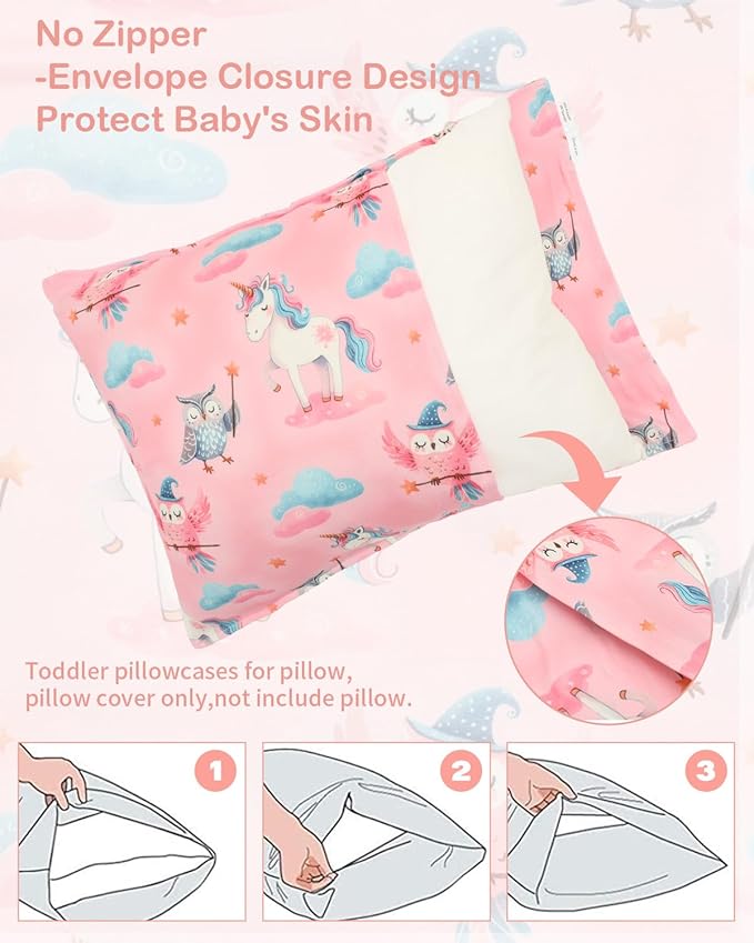 ALVABABY Toddler Pillowcase Stretchy Soft Kids Pillow Cover Fit 13"x 18" or 12"x16" Envelope for Girl Boy Sleepy Travel 2 Pack 2TPE46A