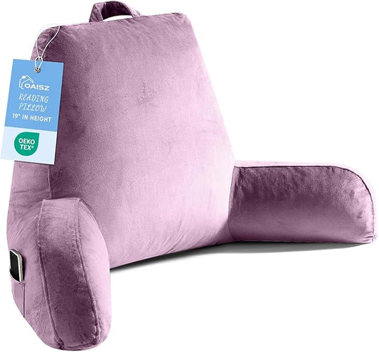 Reading Pillow for Sitting in Bed Adult, Reading Pillow with Shredded Memory Foam, Bed Pillow with Washable Cover, Back Pillow Sitting Up with Extend Arms, Purple, X-Large