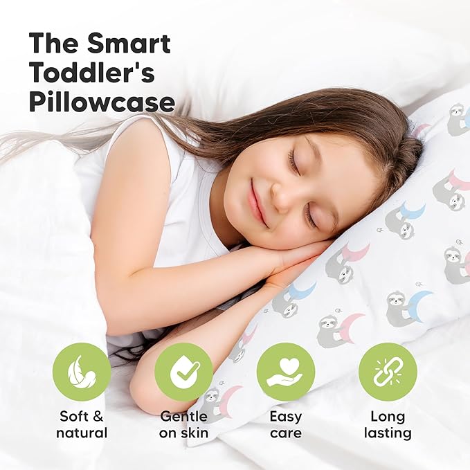 KeaBabies Toddler Pillowcase 13"x18" - Organic Cotton Toddler Pillowcase for Kids, Boys,Girls,Soft & Durable Cotton Cover for Miniature Sleepy Pillows,Cute Colors,Pillow Sold Separately(Moon Sloth)