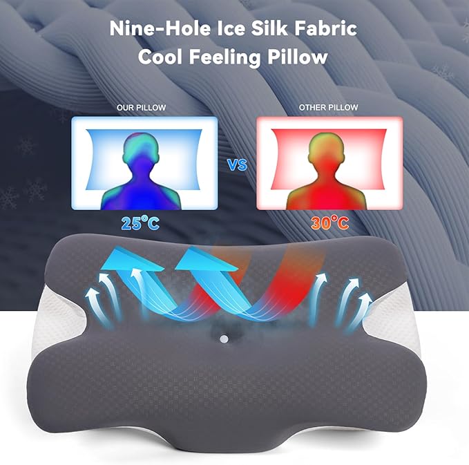 Cervical Cooling Ergonomic Pillow, Adjustable Ergonomic Memory Foam, Cervical Support & Relieves Neck and Shoulder Pain, Orthopedic Pillow for All Sleep Positions