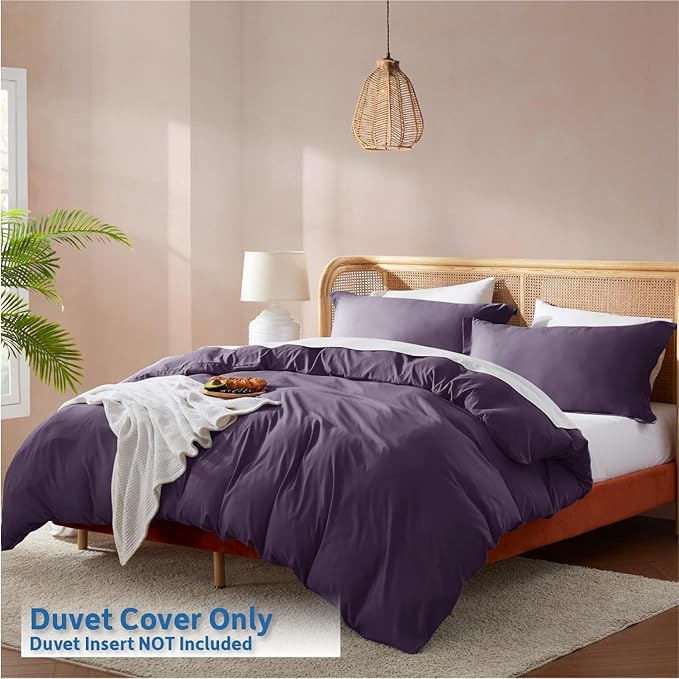 Nestl Purple Duvet Cover Queen Size - Soft Double Brushed Queen Duvet Cover Set, 3 Piece, with Button Closure, 1 Duvet Cover 90x90 inches and 2 Pillow Shams