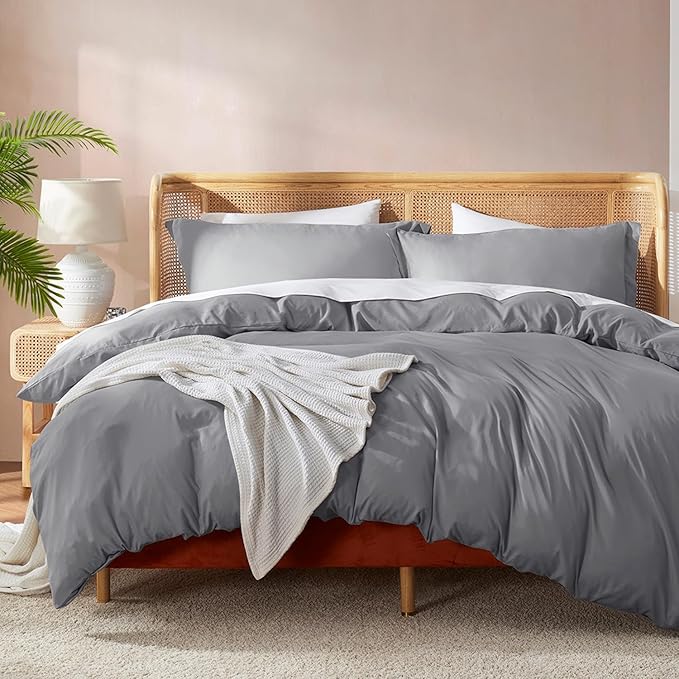 Nestl Twin Duvet Cover Set - Soft Double Brushed Grey Duvet Cover Twin XL, 2 Piece, with Button Closure, 1 Duvet Cover 68x90 inches and 1 Pillow Sham