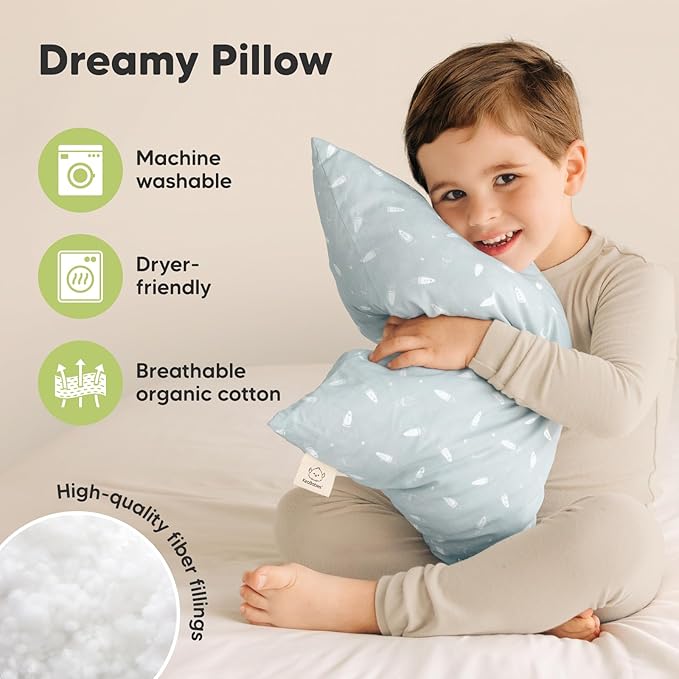 KeaBabies 2-Pack Toddler Pillows 2 Year Old to 5-13x18 Soft Organic Cotton Kids Pillow for Sleeping, Travel, School, Daycare, Nap, Toddler Bed, Machine Washable, Without Pillowcase (Spacecrafts)