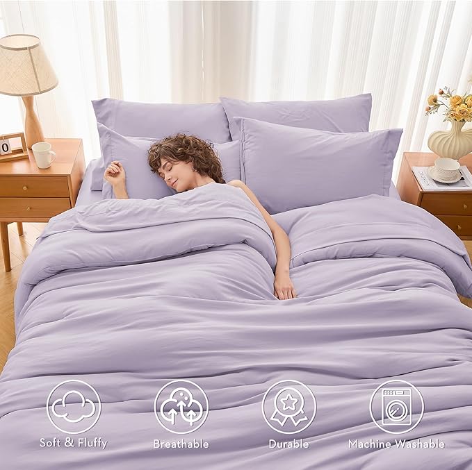 MUXHOMO 5 Pieces Twin XL Comforter Set, Soft Bed in a Bag Twin XL Size, All Season Bedding Set with Comforter, Flat Sheet, Fitted Sheet, Pillowcases & Shams, Lavender