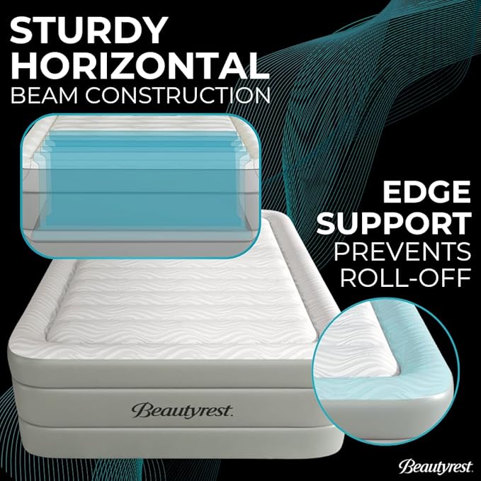 Beautyrest Luxaire, Twin Size Luxury Air Mattress, 20 Inch Height with Cool Vent Top, Smart Auto Shut-Off Pump, Puncture Resistant Ever Firm Fabric with Edge Support